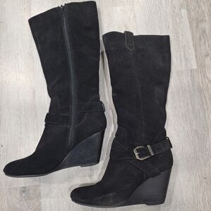 BCBGeneration Black Leather Wedge Boots- 8.5